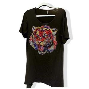 Midi Shirt With Colorful Tiger Art